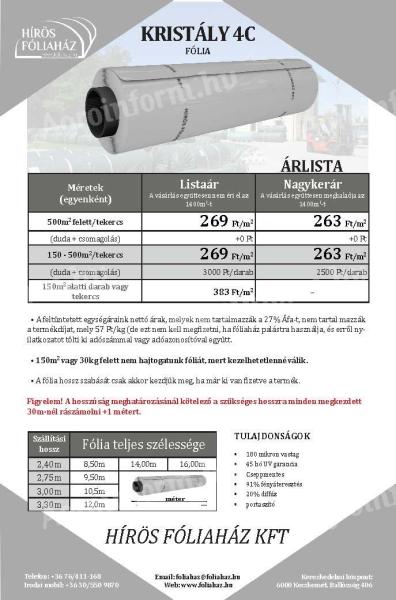 Francia agrofólia akció,  sátorfólia,  cseppmentes,  thermo 180 mikron,  45 hónap UV garancia