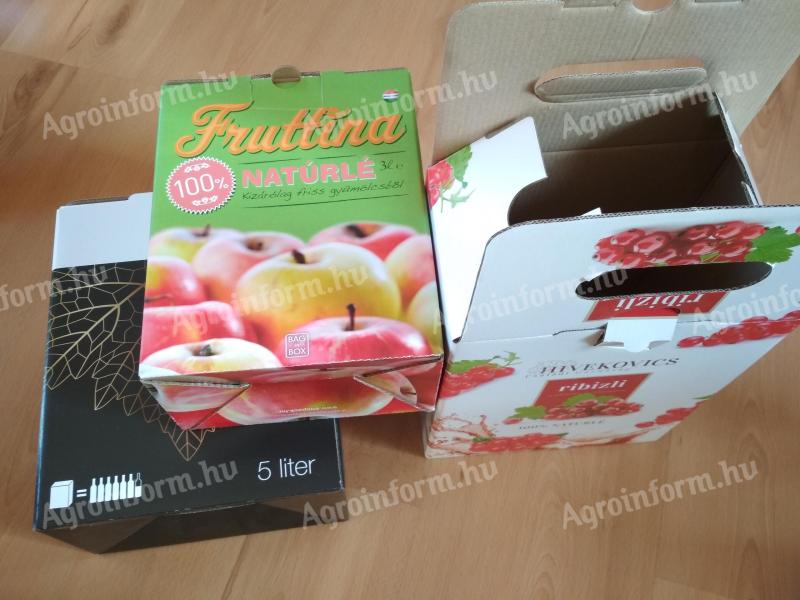 Bag in box kartondoboz,  frissen préselt gyümölcslevekhez