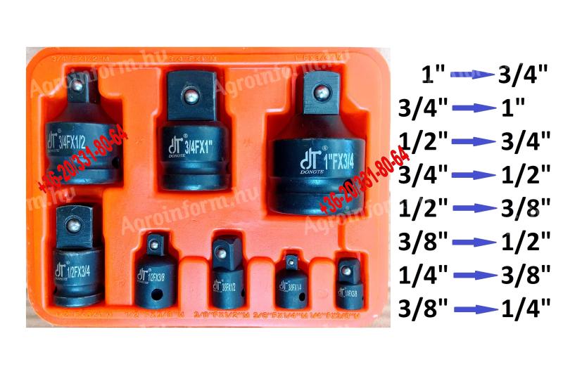 Krova Légkulcs Dugókulcs 8 db-os Átalakító Adapter 1/4",  3/8",  1/2",  3/4",  1" készlet