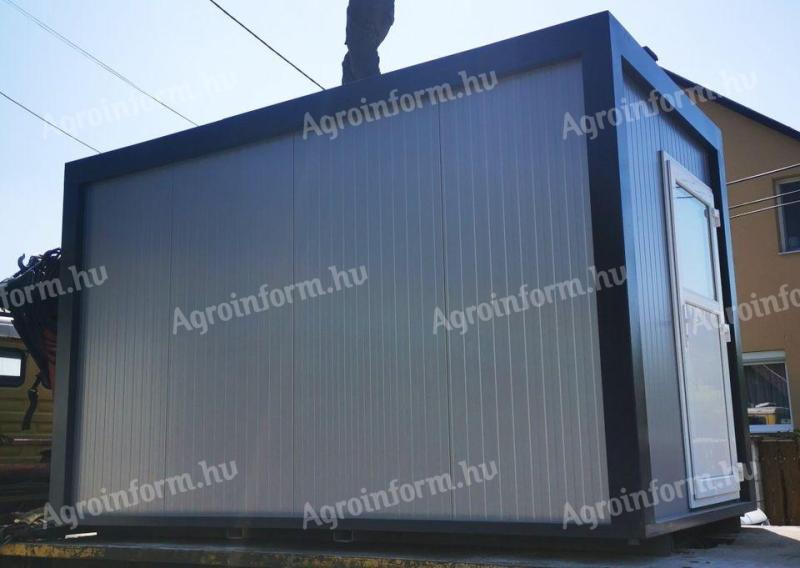 Eladó ÚJ irodakonténer,  4x2,  2 m,  bukó-nyíló ablakkal,  üvegbetétes ajtóval,  szigeteléssel