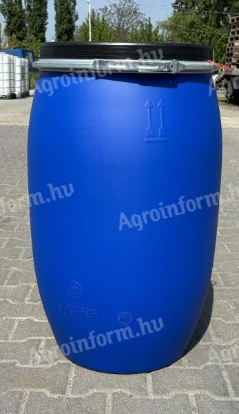 Új 120 literes Schütz műanyag hordó levehető tetővel,  bajonettzárral,  UN minősítéssel