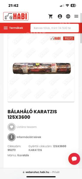 Bálaháló Karatzis 125x3600 MTZ Zetor