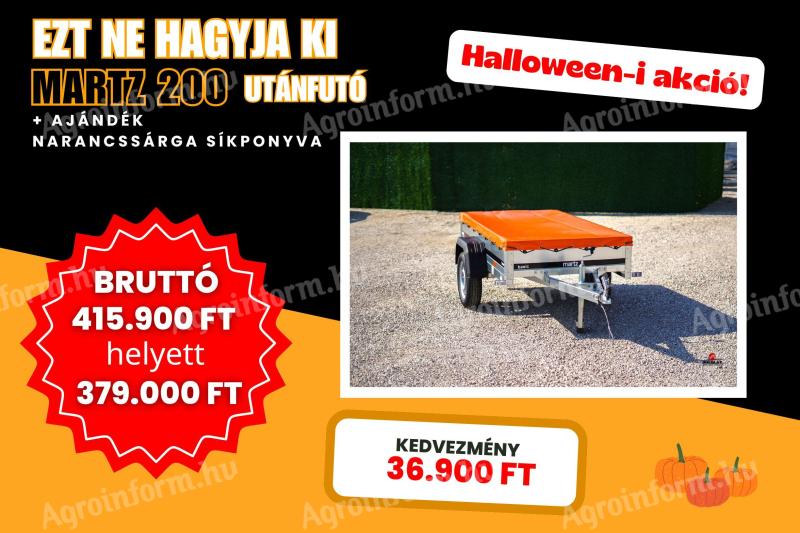 Halloween Akció - Új MARTZ utánfutó rendszám + síkponyva bruttó 379.000 Ft