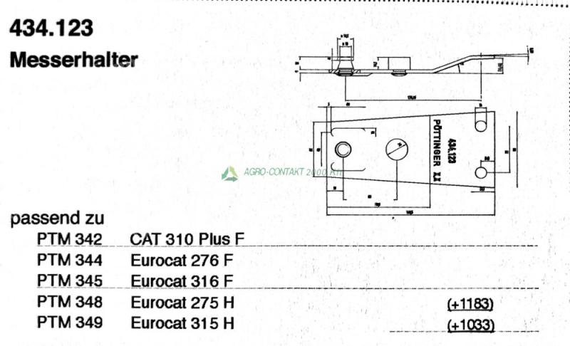 Eredeti ,gyári Pöttinger CAT Eurocat fűkasza késtartó