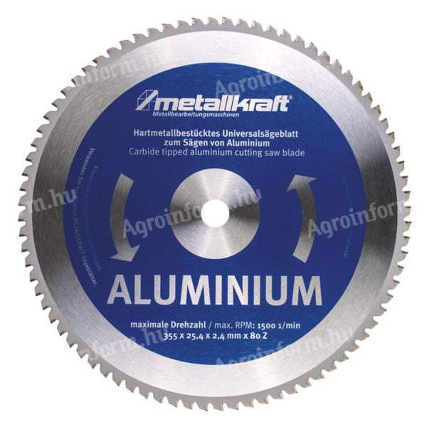 Metallkraft körfűrésztárcsa alumíniumhoz 355 x 2.4 x 25.4 mm T80