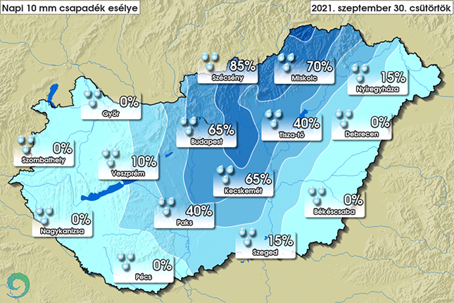 10 mm csapadék esélye csütörtökön