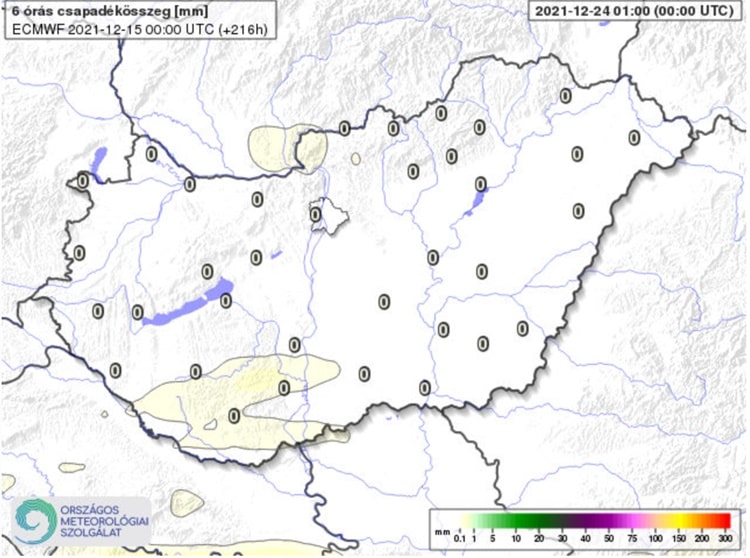 Országos Meteorológiai Szolgálat térképe a várható csapadék mennyiségéről