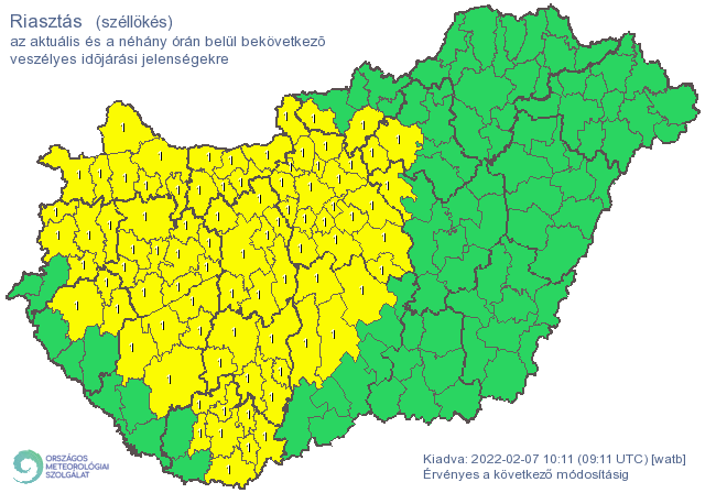 Riasztás széllökések miatt