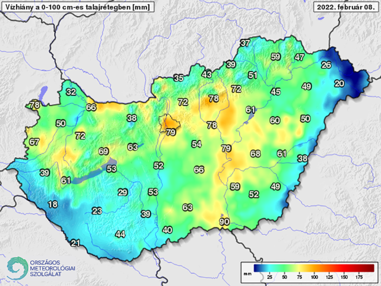 vízhiány 0-100 cm-es talajrétegben