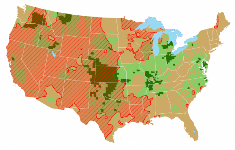 Az aszállyal sújtott vidékek és az őszi búza termőterületeinek összevetése az Egyesült Államokban )
