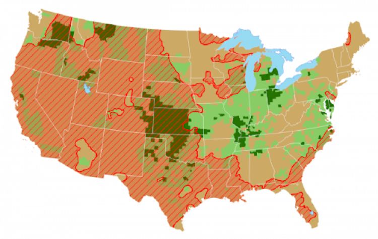 12. ábra Az aszállyal sújtott vidékek és az őszi búza termőterületeinek összevetése az Egyesült Államokban 2022. március 15-én (forrás: usda.gov)