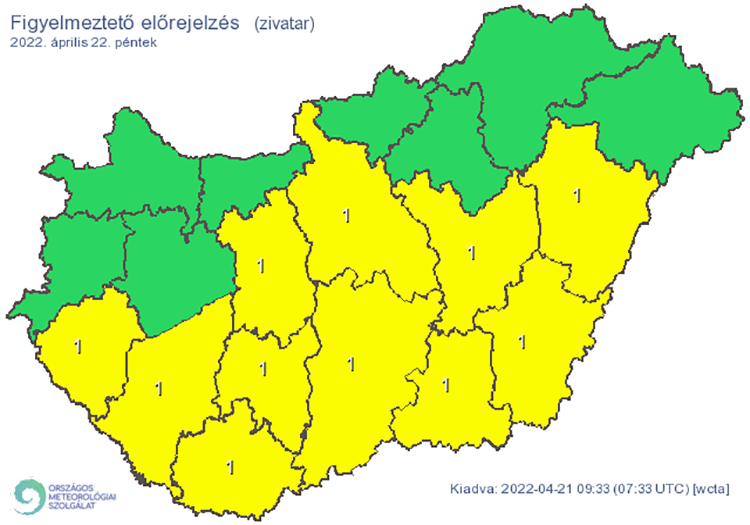 Zivatar miatti figyelmeztető előrejelzés