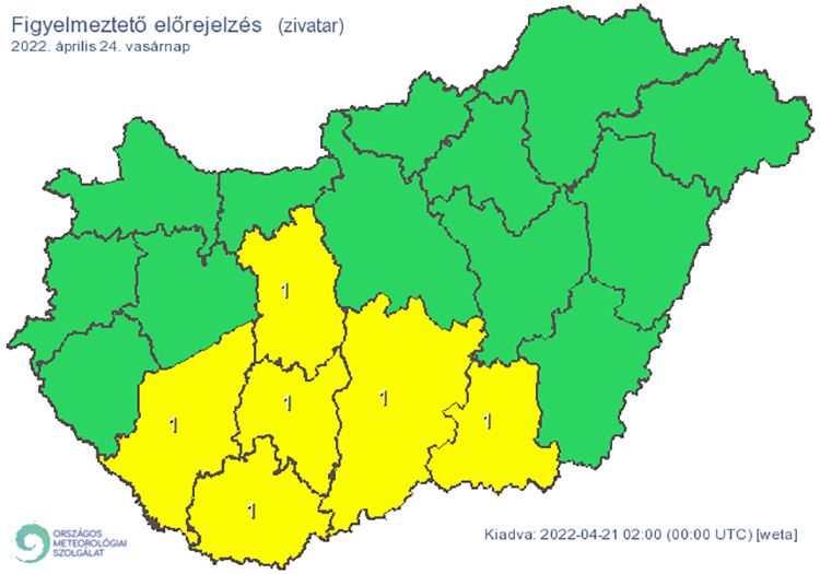 Zivatar miatti figyelmeztető előrejelzés