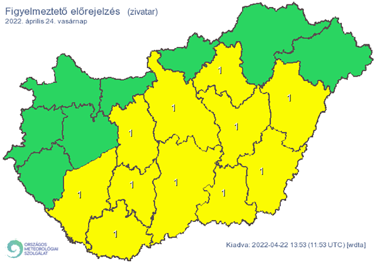 Figyelmeztető előrejelzés - zivatarok