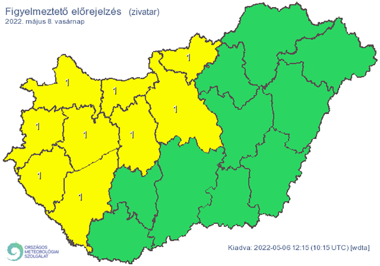 Zivatar miatti figyelmeztető előrejelzés