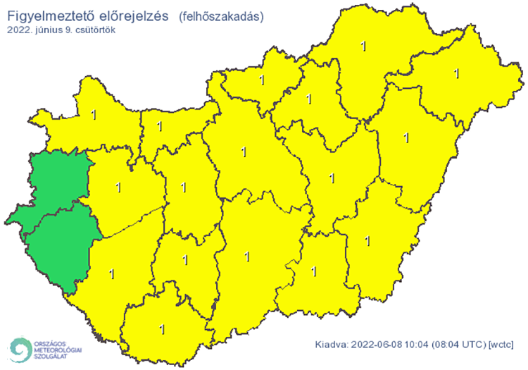 Figyelmeztető előrejelzés - felhőszakadas