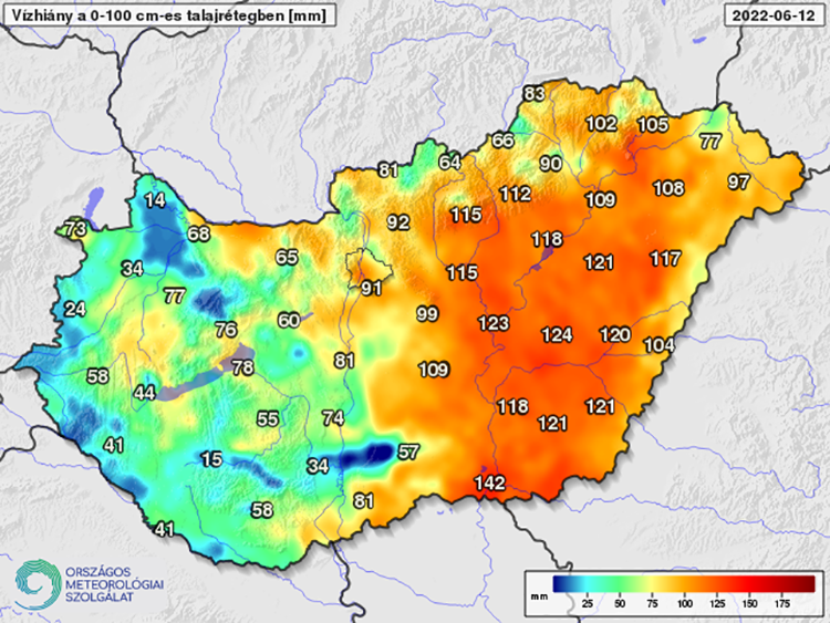 vízhiány 0-100 cm-es talajrétegben