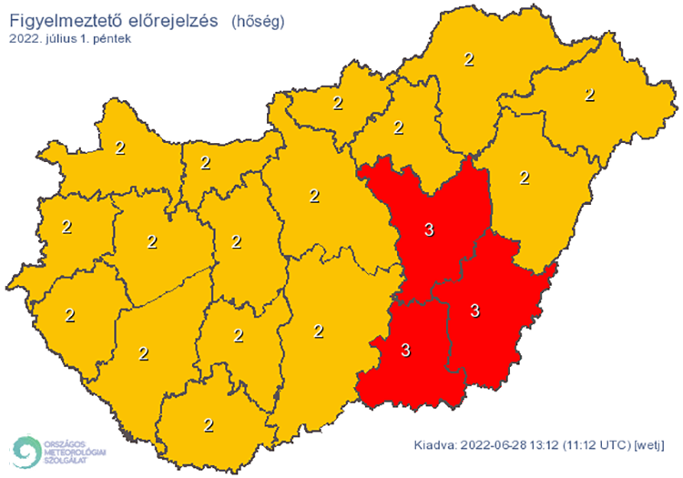 Figyelmeztető előrejelzés - hőség