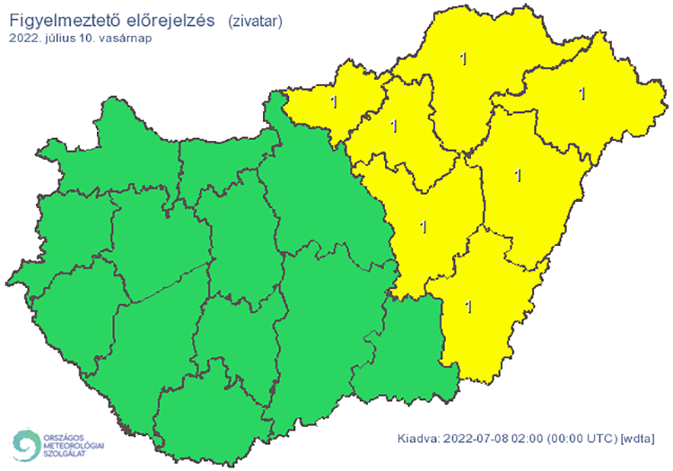 Figyelmeztető előrejelzés - zivatarok