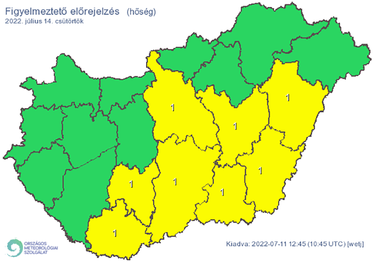 Figyelmeztető előrejelzés - hőség