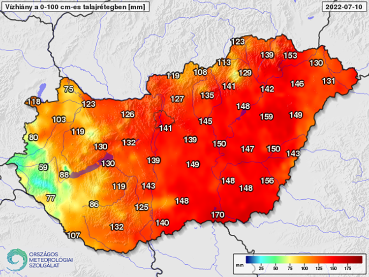 vízhiány 0-100 cm-es talajrétegben