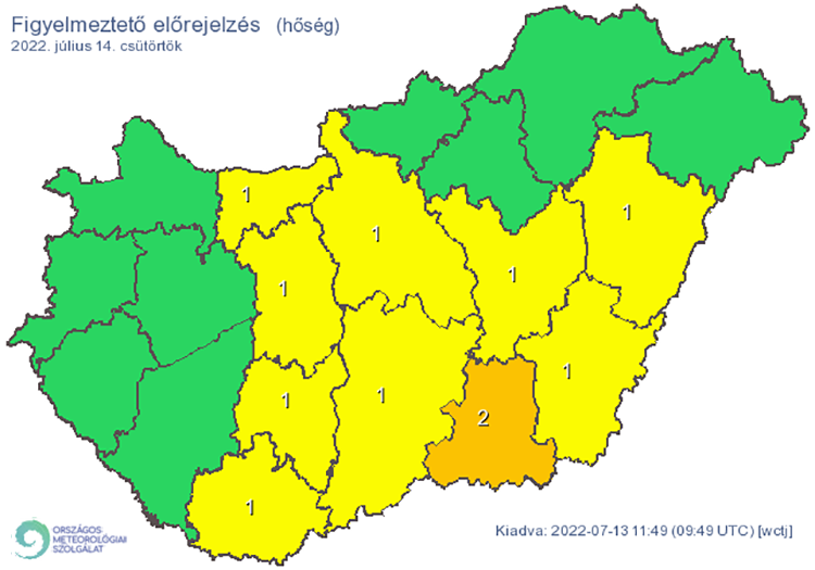 Figyelmeztető előrejelzés - hőség