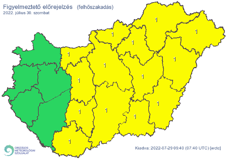 Figyelmeztető előrejelzés - felhőszakadas