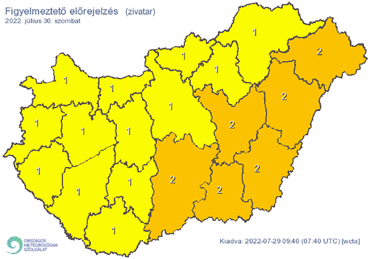 Figyelmeztető előrejelzés - zivatarok