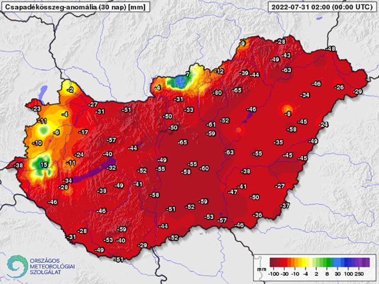 Csapadékösszeg-anomália az elmúlt 30 napon