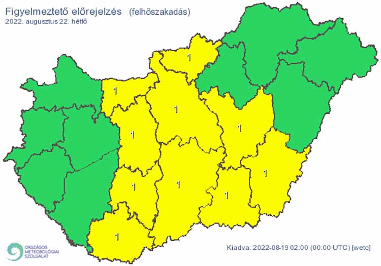 Figyelmeztető előrejelzés - felhőszakadas