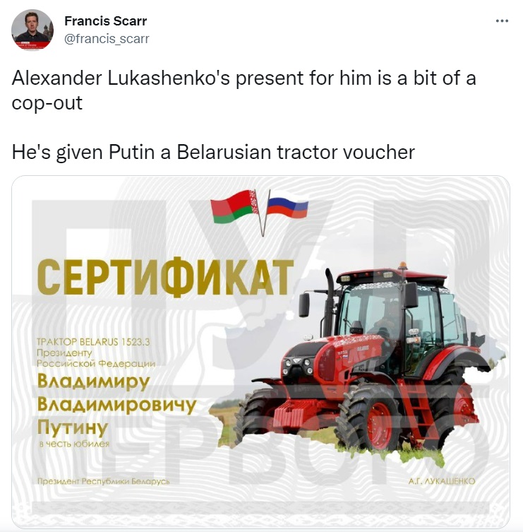 Putyin Belarus traktor voucher