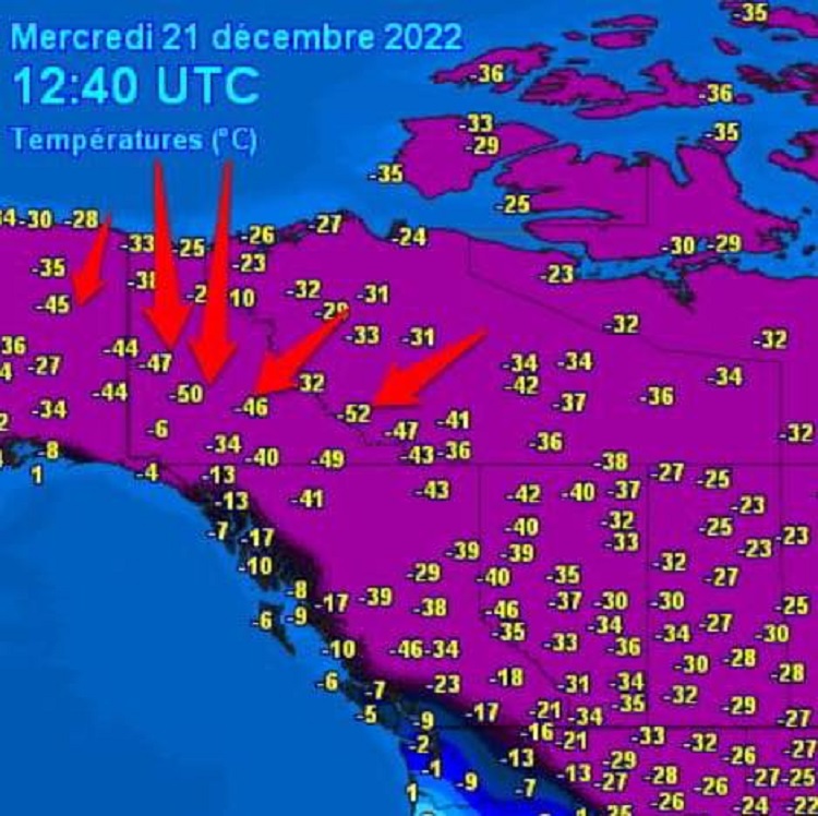 kanadai hőmérséklet-térkép