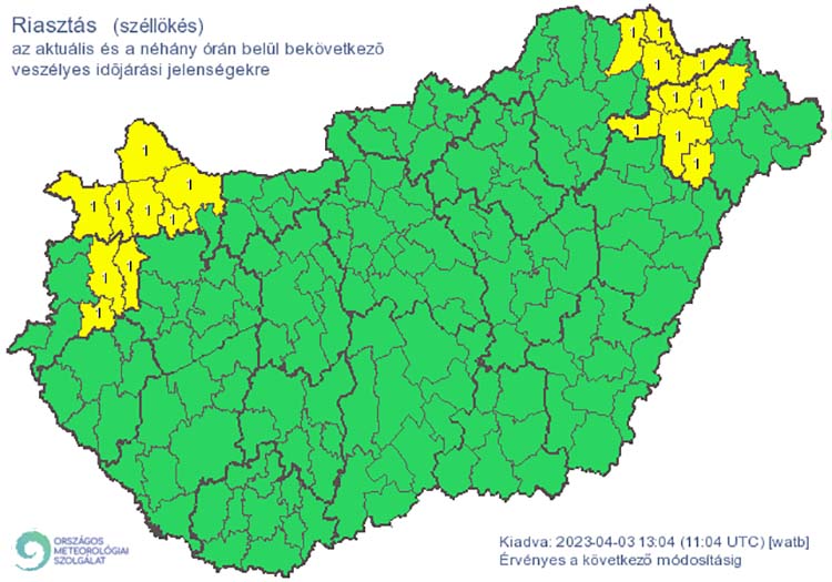 Riasztás széllökések miatt