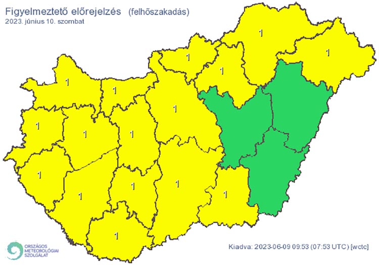 Intenzív záporokból, zivatarokból rövid idő alatt 25-30 mm-t meghaladó csapadék hullhat.