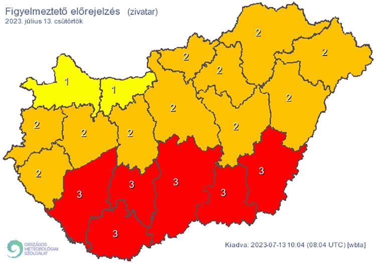 Figyelmeztető előrejelzés - zivatarok