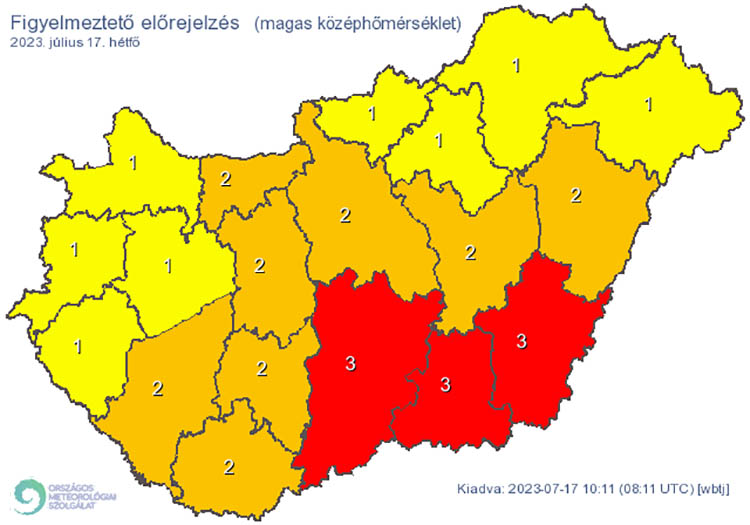 Figyelmeztető előrejelzés - hőség