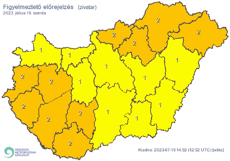 Figyelmeztető előrejelzés - zivatarok