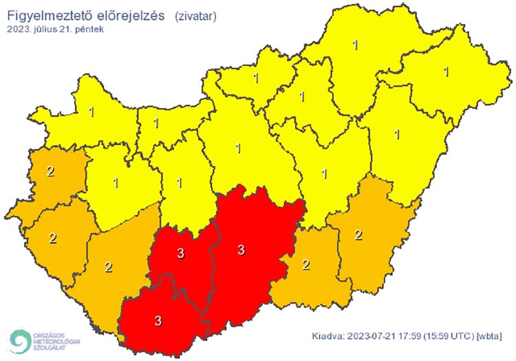 Figyelmeztető előrejelzés - zivatarok