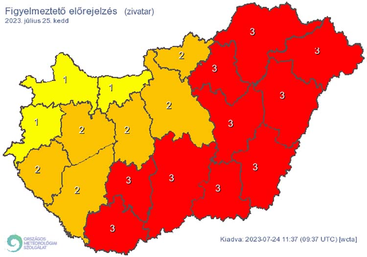 Figyelmeztető előrejelzés - zivatarok