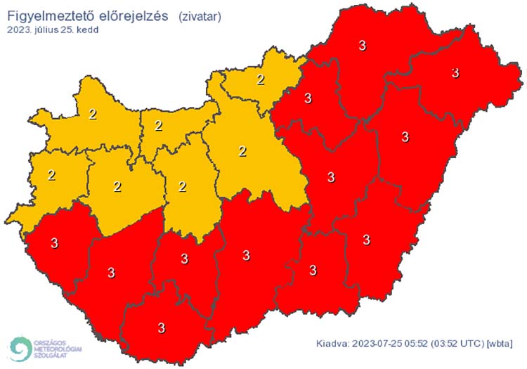 Figyelmeztető előrejelzés - zivatarok