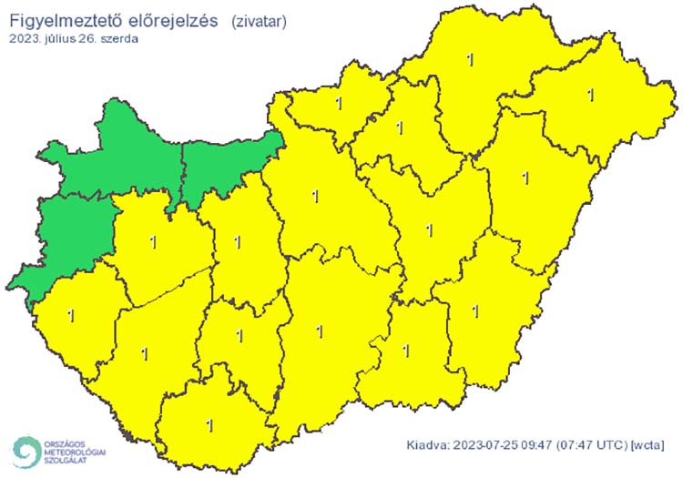 Figyelmeztető előrejelzés - zivatarok