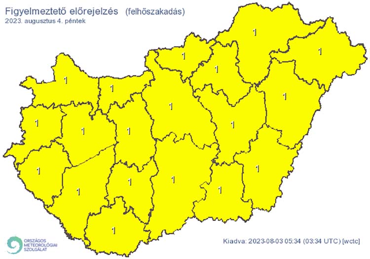 Intenzív záporokból, zivatarokból rövid idő alatt 25-30 mm-t meghaladó csapadék hullhat.