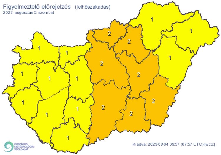 Figyelmeztető előrejelzés - felhőszakadas