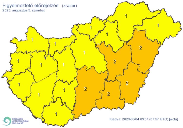 Figyelmeztető előrejelzés - zivatarok