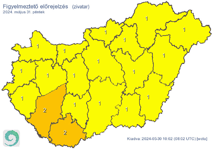 Figyelmeztető előrejelzés - zivatarok