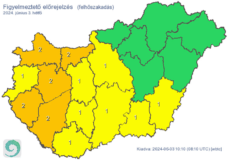 Figyelmeztető előrejelzés - felhőszakadas