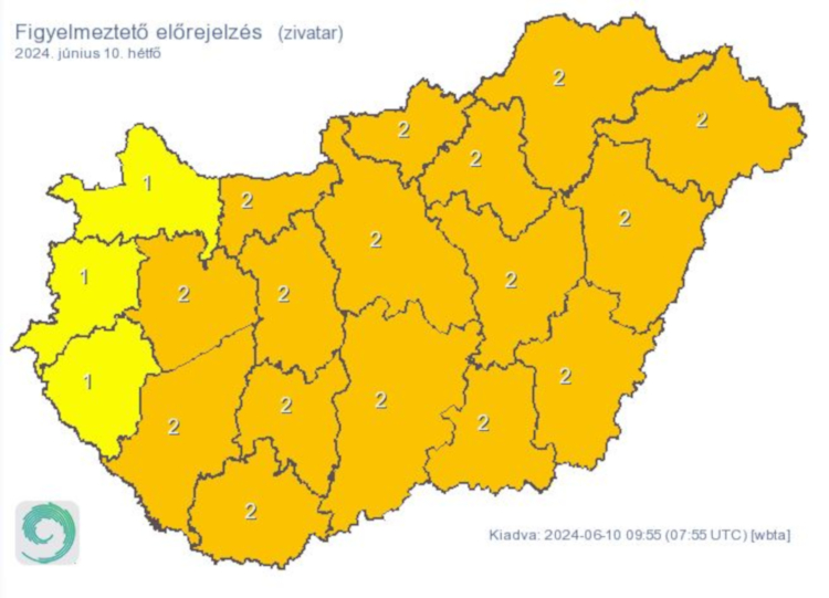 Figyelmeztető előrejelzés - zivatarok