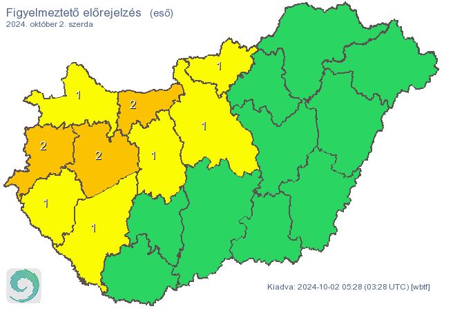 Figyelmeztető előrejelzés - eső