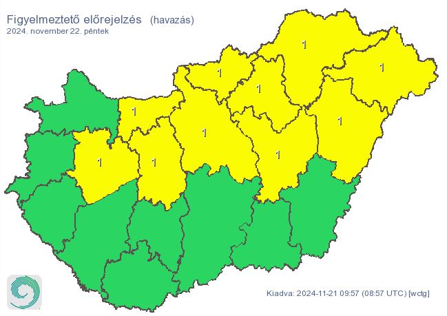 Citromsárga figyelmeztetés: 12 óra alatt 5 cm-t meghaladó friss hó hullhat 